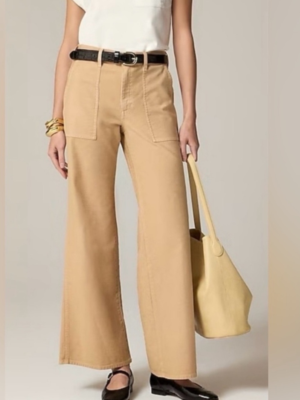 Wide-Leg Utility Pants in Beige